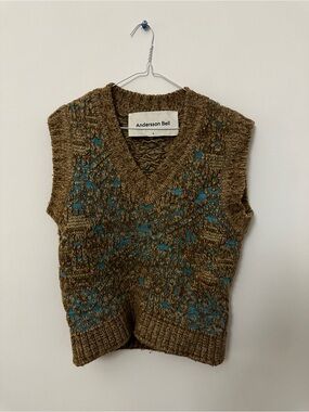 Andersson Bell Sweater Vest - Brown & Teal Patterned Knit Sweater Vest